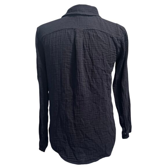 Eileen Fisher Dark Blue Organic Cotton Button Front Shirt Blouse Long Sleeve XXS - Picture 2 of 5